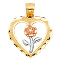14K Yellow White Rose Gold Heart W/ Rose Pendant