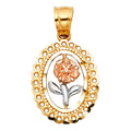 14K Yellow White Rose Gold Rose Pendant