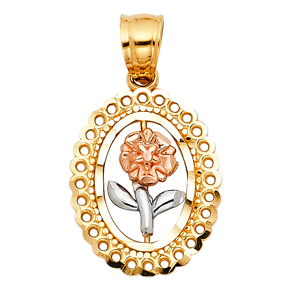 14K Yellow White Rose Gold Rose Pendant