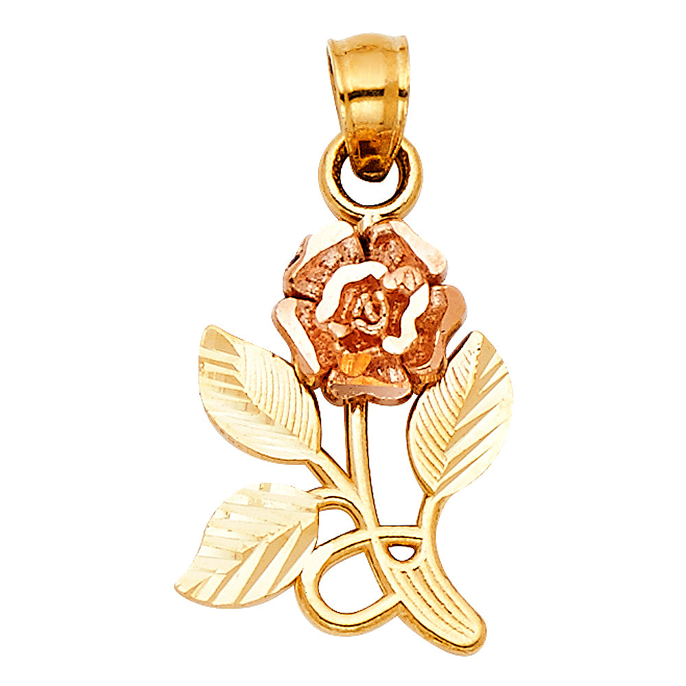 14K Two Tone Gold Rose Pendant