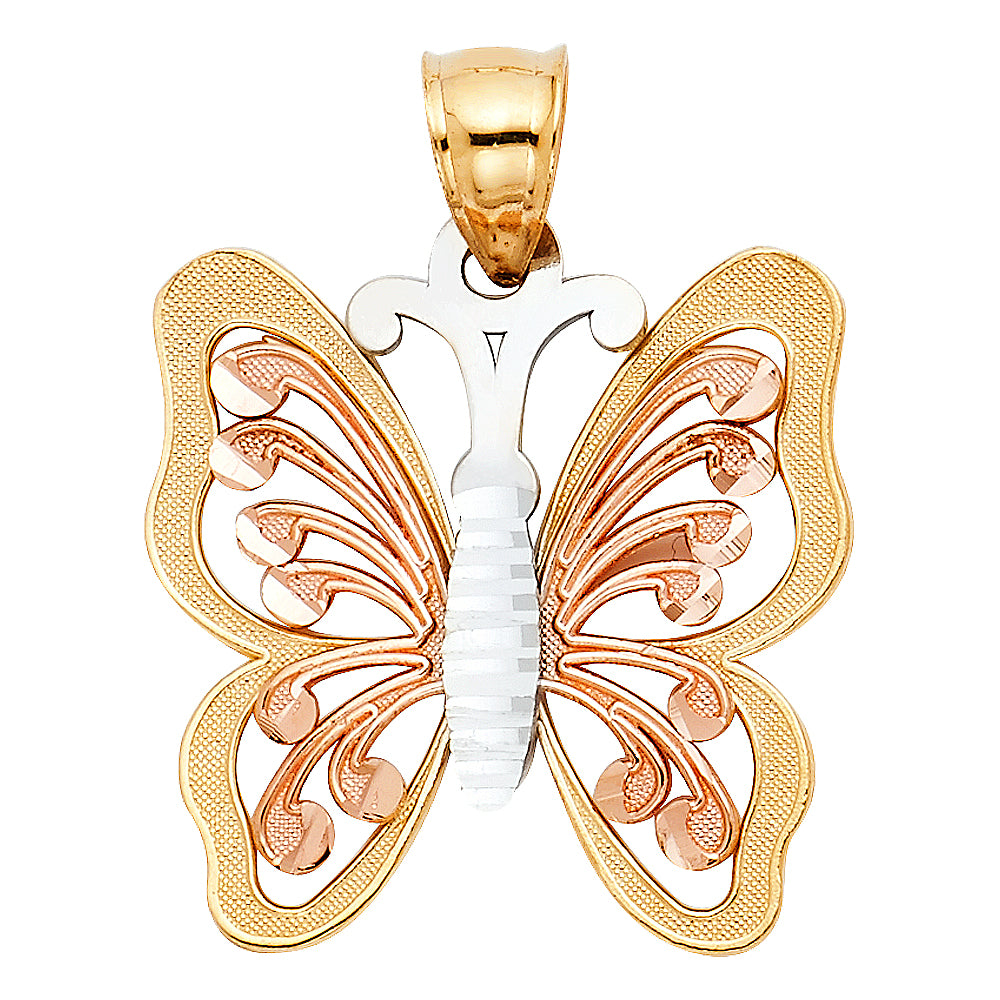 14K Yellow White Rose Gold Butterfly Pendant