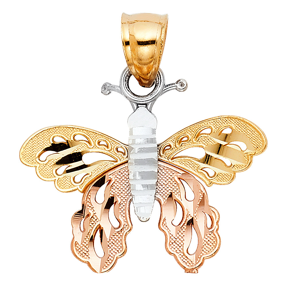 14K Yellow White Rose Gold Butterfly Pendant