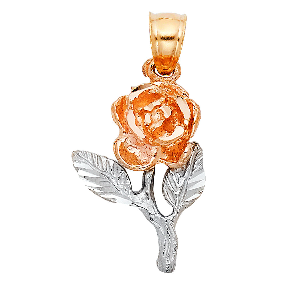 14K Yellow White Rose Gold Rose Pendant