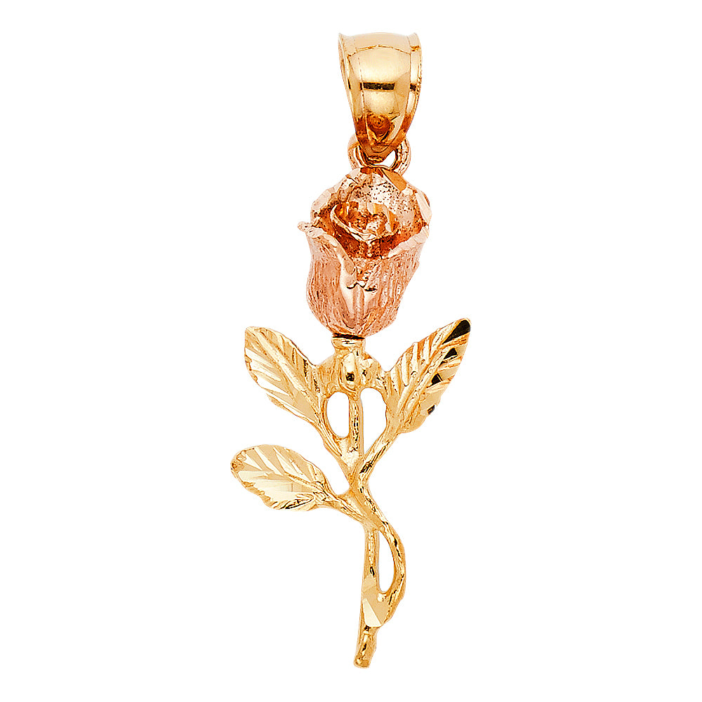 14K Two Tone Gold Rose Pendant