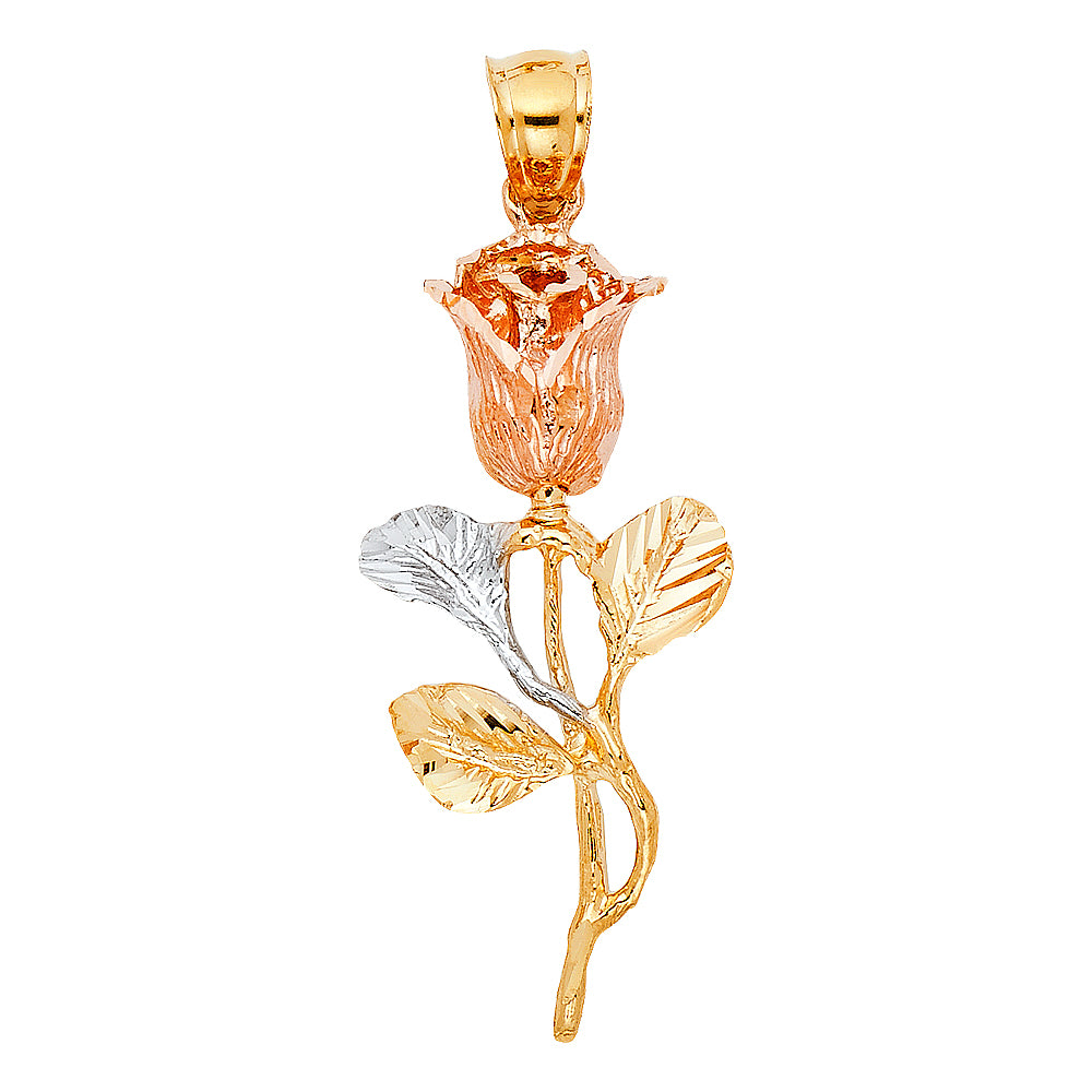 14K Yellow White Rose Gold Rose Pendant