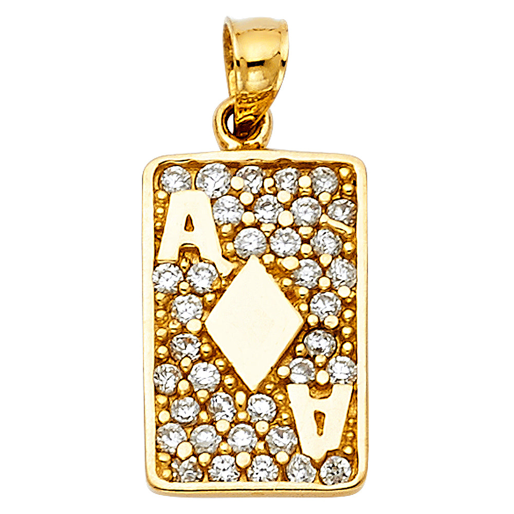 14K Yellow Gold CZ Diamond A Card Pendant
