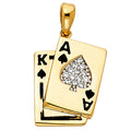 14K Yellow Gold CZ Spade A & K Card Pendant
