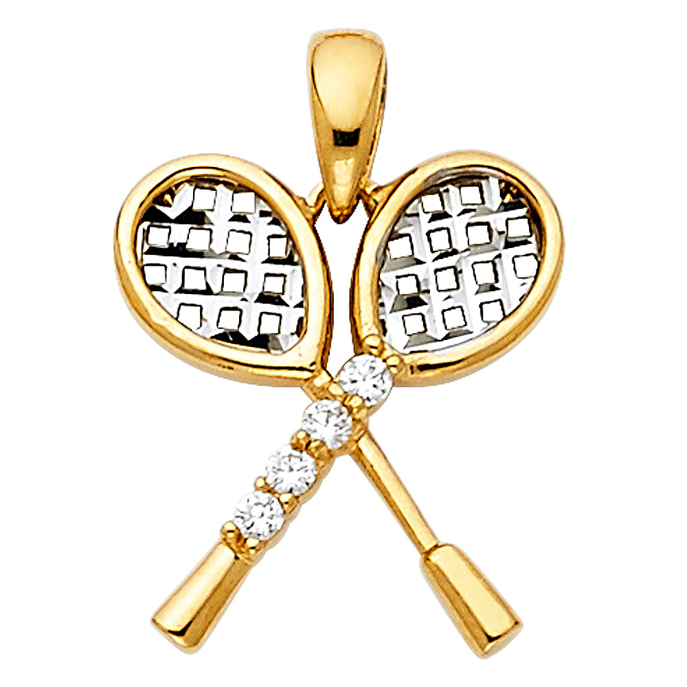 14K Two Tone Gold Tennis Rocket Pendant