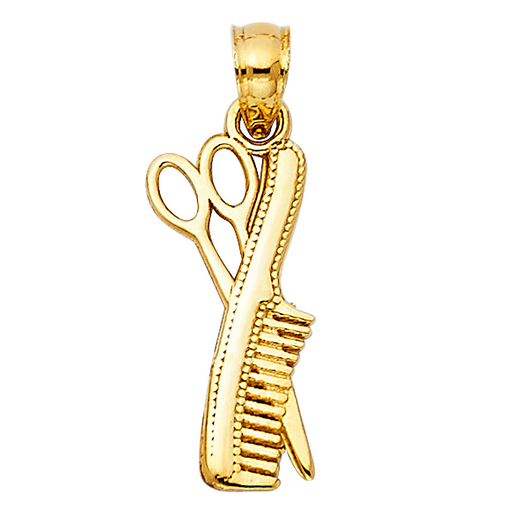 14K Yellow Gold Scissors & Comb Pendant