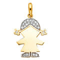 14K Two Tone Gold CZ Girl Pendant