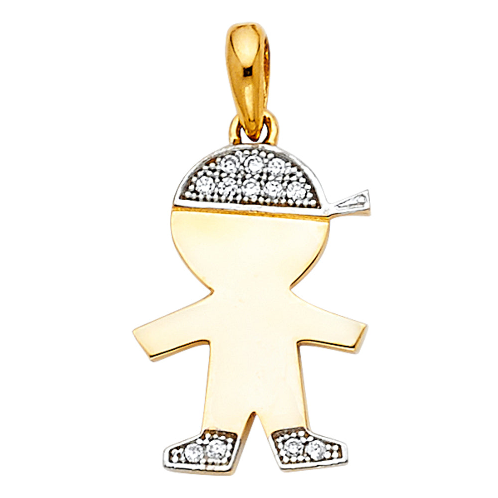 14K Two Tone Gold CZ Boy Pendant