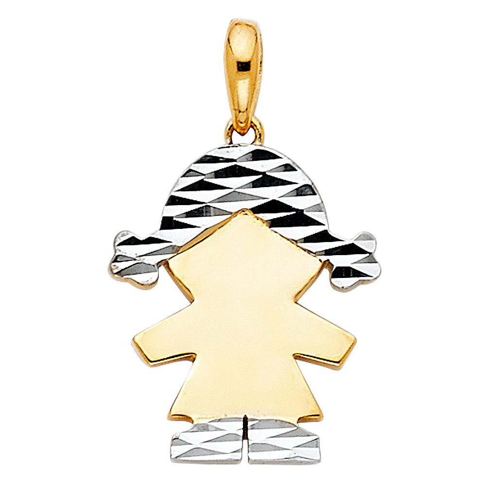 14K Two Tone Gold Girl Pendant