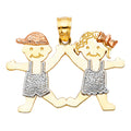 14K Yellow White Rose Gold Girl & Boy Pendant