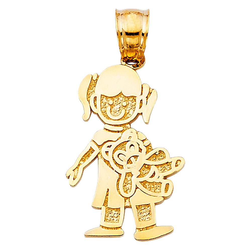 14K Yellow Gold Girl W/ Doll Pendant