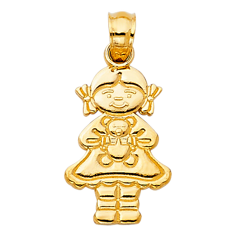14K Yellow Gold Girl W/ Doll Pendant