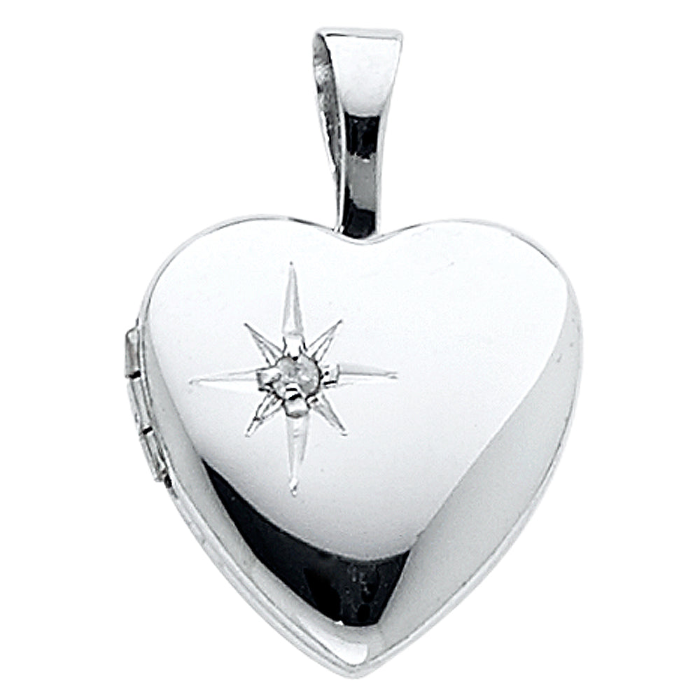 14K White Gold Heart Locket Pendant