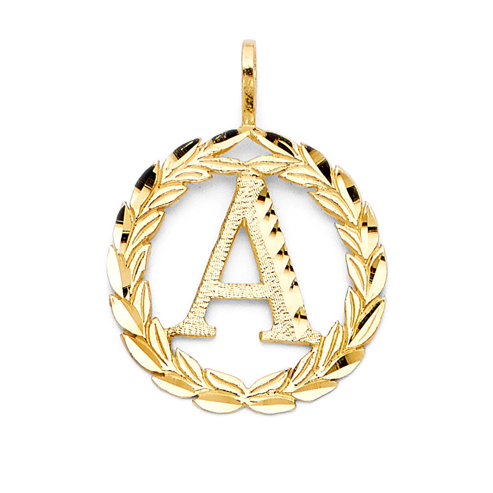 14K Yellow Gold Initial Wreath Pendant (A - Z)