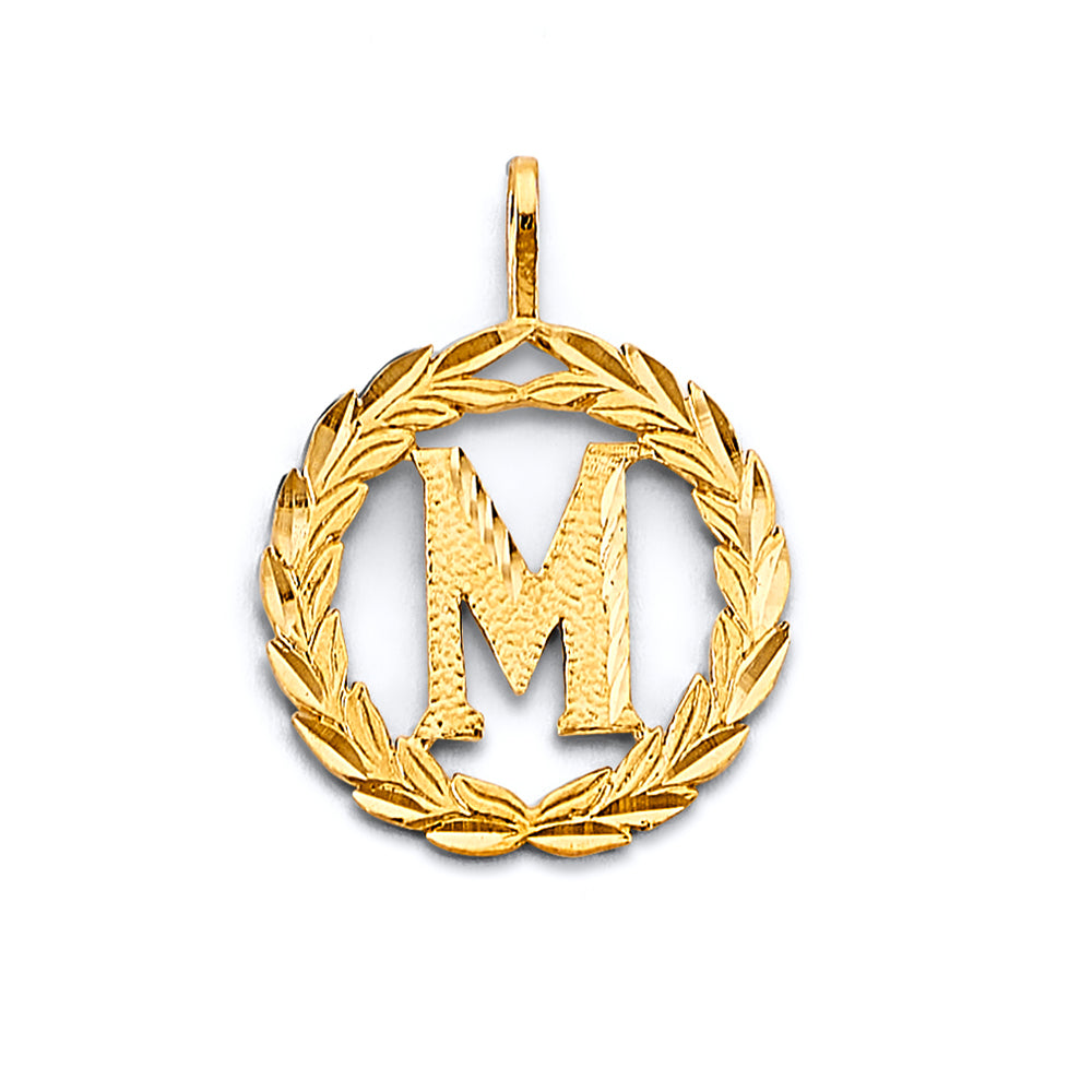 14K Yellow Gold Initial Wreath Pendant (A - Z)