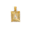 14K Two Tone Gold Initial Square Pendant (A - Z)