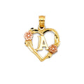 14K Two Tone Gold Initial Heart Pendant (A - Z)