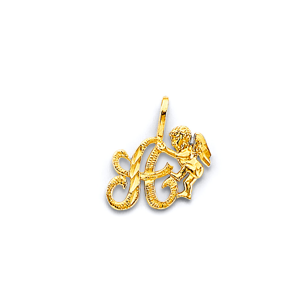 14K Yellow Gold Initial W/Angel Pendant (A - Z)