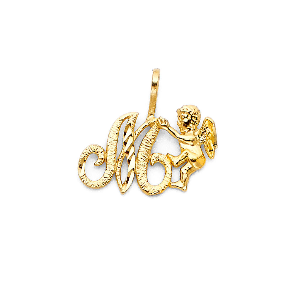 14K Yellow Gold Initial W/Angel Pendant (A - Z)