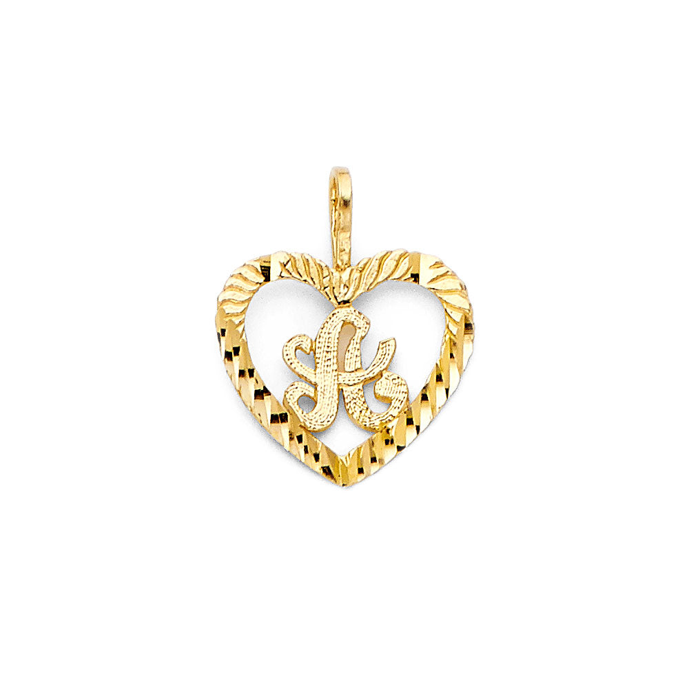 14K Yellow Gold Initial Heart Pendant (A - Z)