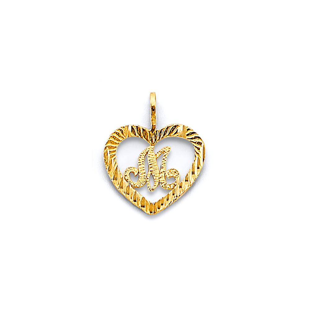 14K Yellow Gold Initial Heart Pendant (A - Z)