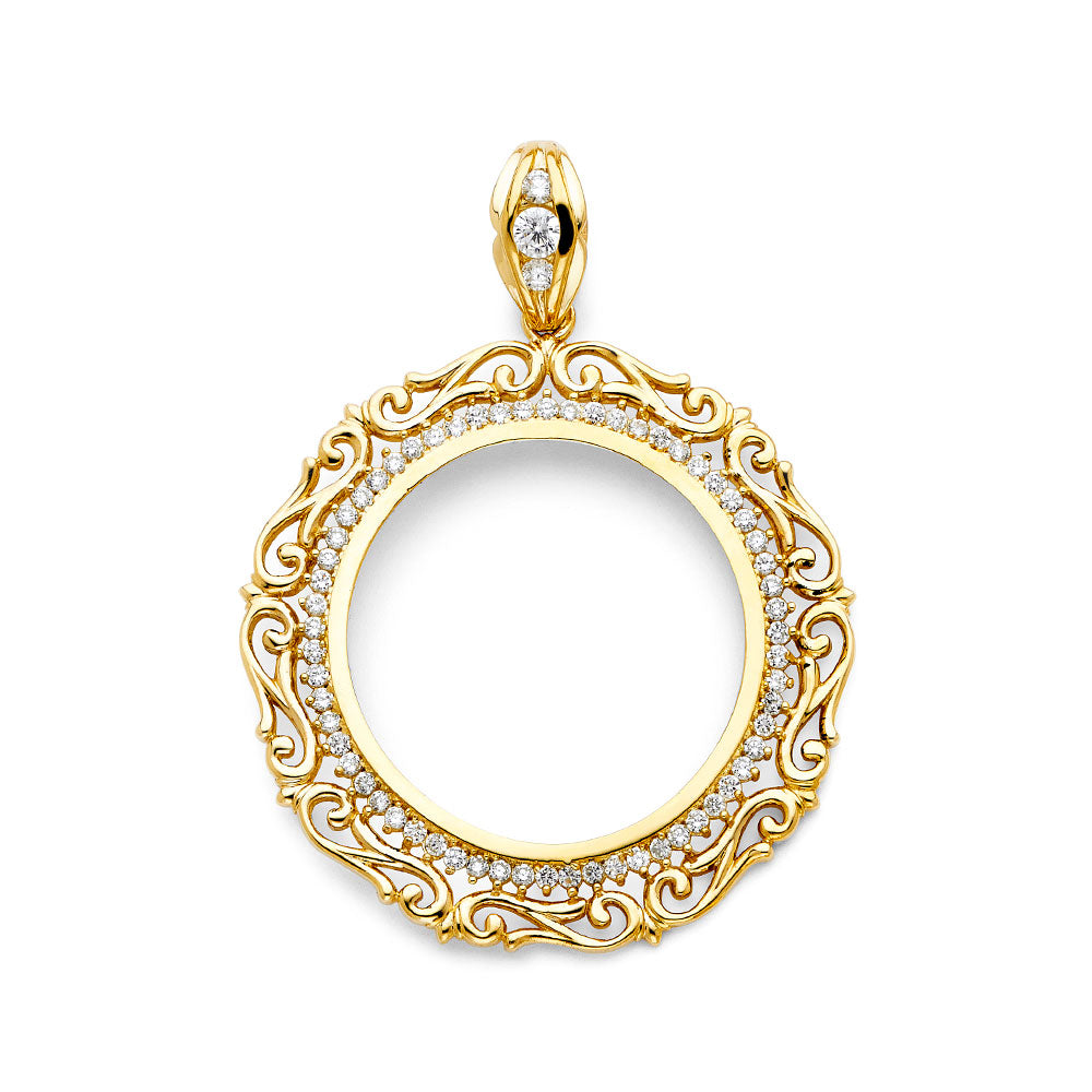 14K Yellow Gold Round CZ Frame (50 Pesos)
