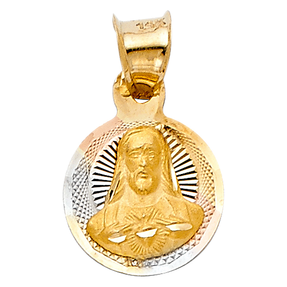 14K Yellow White Rose Gold Jesus With Heart Studs Pendant