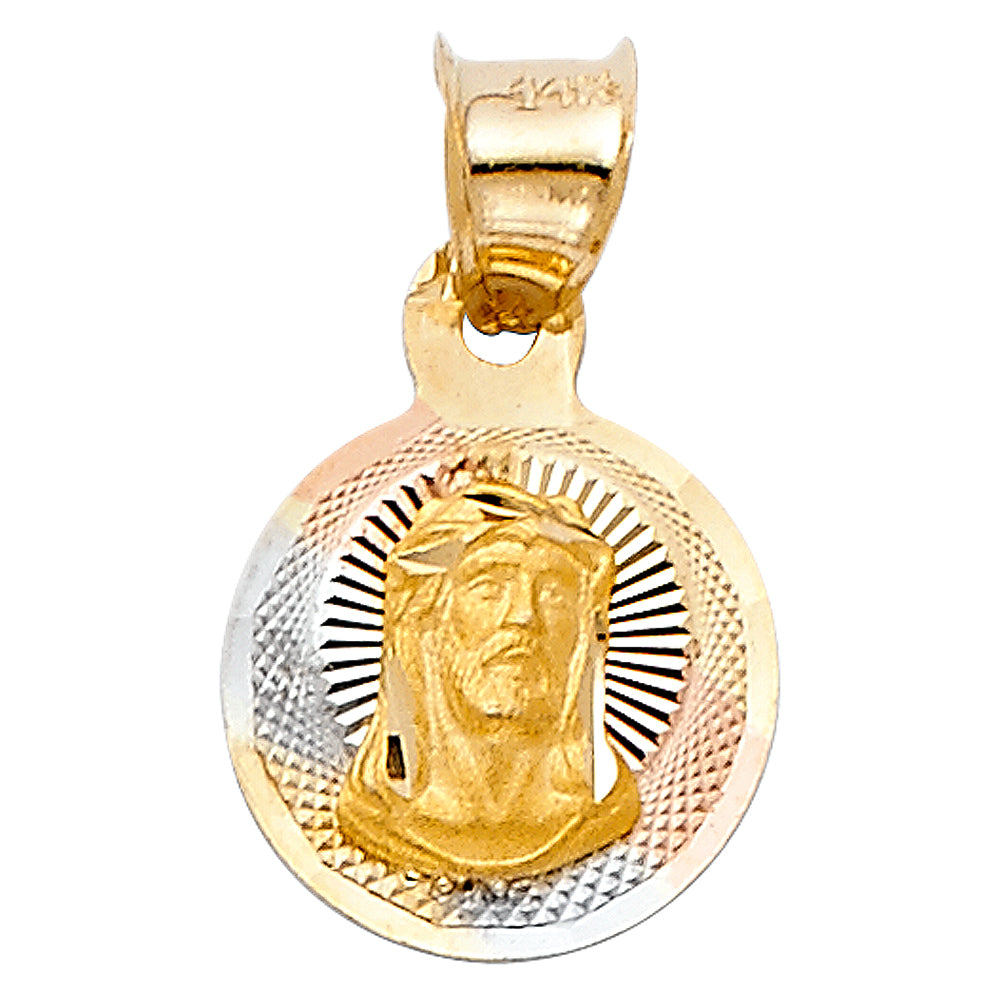 14K Yellow White Rose Gold Jesus Stamp Pendant