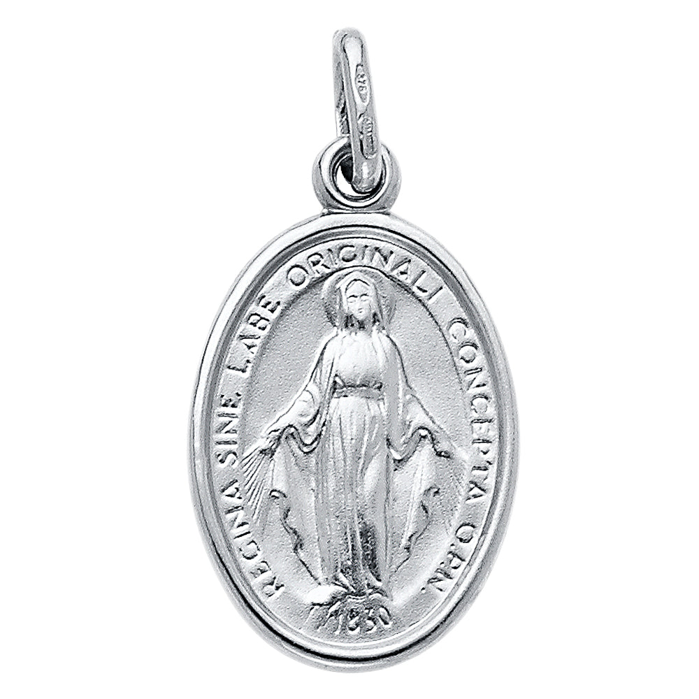14K White Gold Virgin Mary Medal