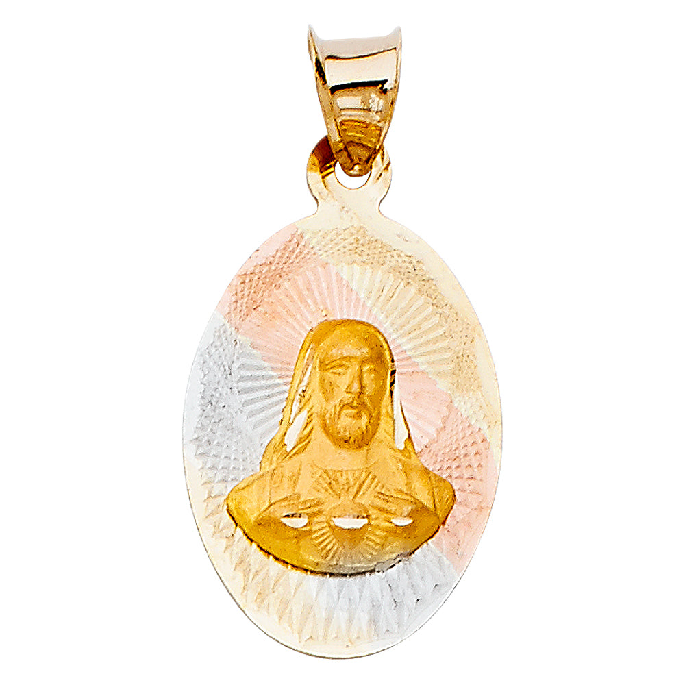 14K Yellow White Rose Gold Jesus With Heart Studs Pendant