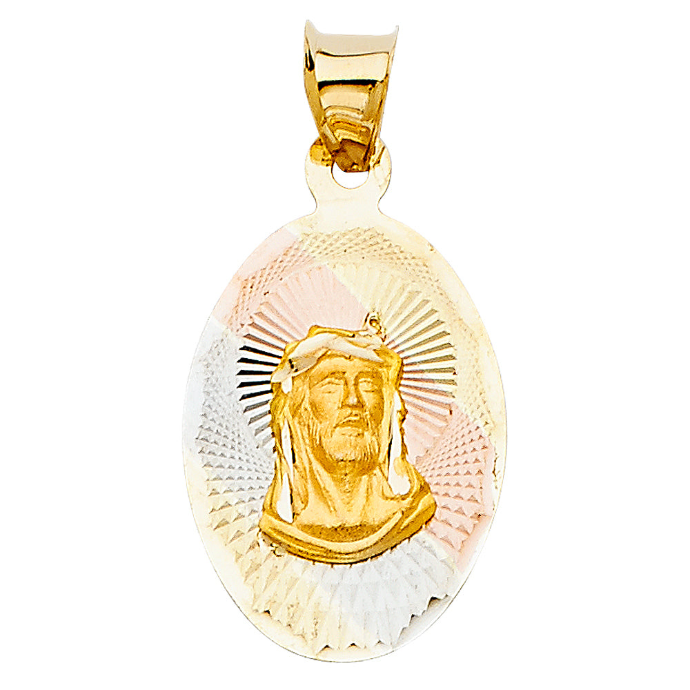 14K Yellow White Rose Gold Jesus Stamp Pendant