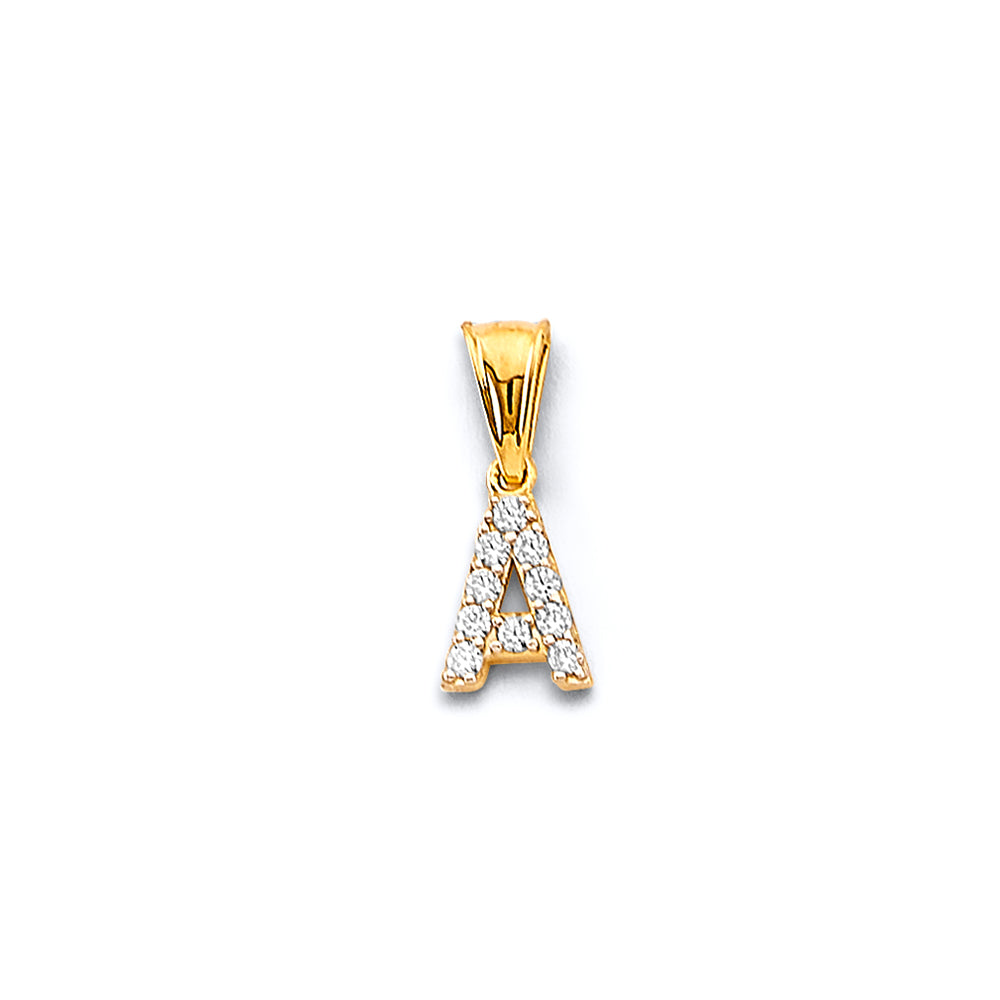 14K Two Tone Gold CZ Initial Pendant (A - Z)