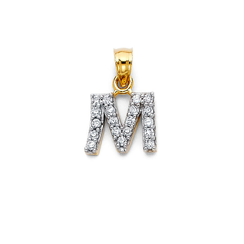 14K Two Tone Gold CZ Initial Pendant (A - Z)