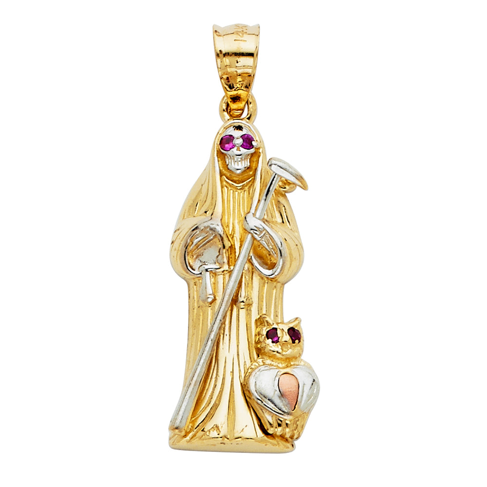 14K Two Tone Gold Santa Muerte Pendant