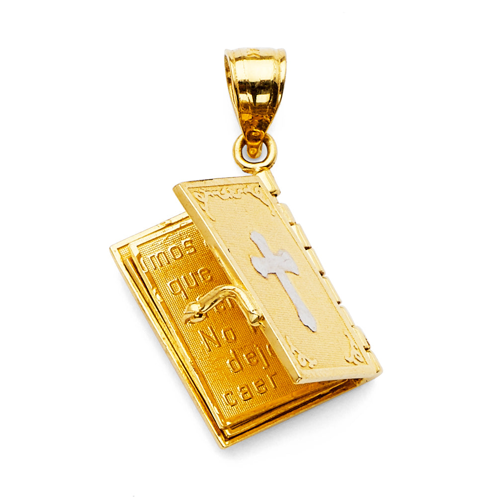 14K Two Tone Gold Bible Book In Spanish