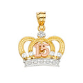 14K Yellow White Rose Gold 15 Years CZ Crown Pendant