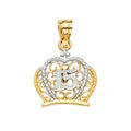 14K Two Tone Gold 15 Years CZ Crown Pendant