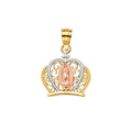 14K Yellow White Rose Gold Guadalupe CZ Crown Pendant