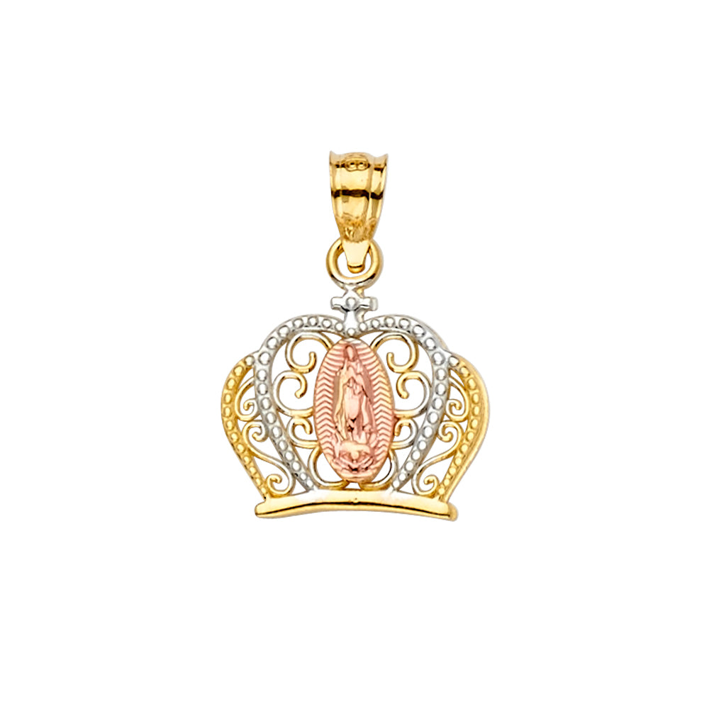 14K Yellow White Rose Gold Guadalupe CZ Crown Pendant