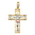 14K Yellow White Rose Goldolor CZ Crucifix Cross Pendant