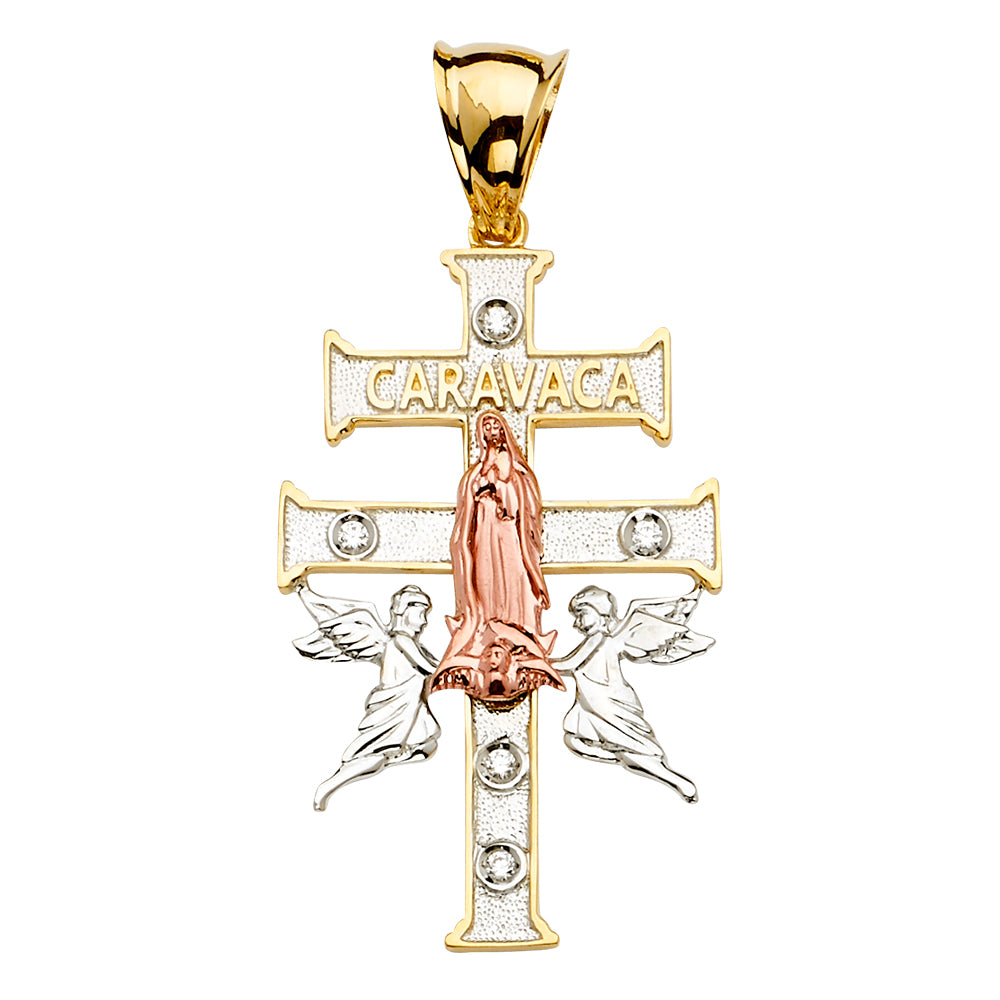 14K Yellow White Rose Goldolor CZ Crucifix Cross Pendant