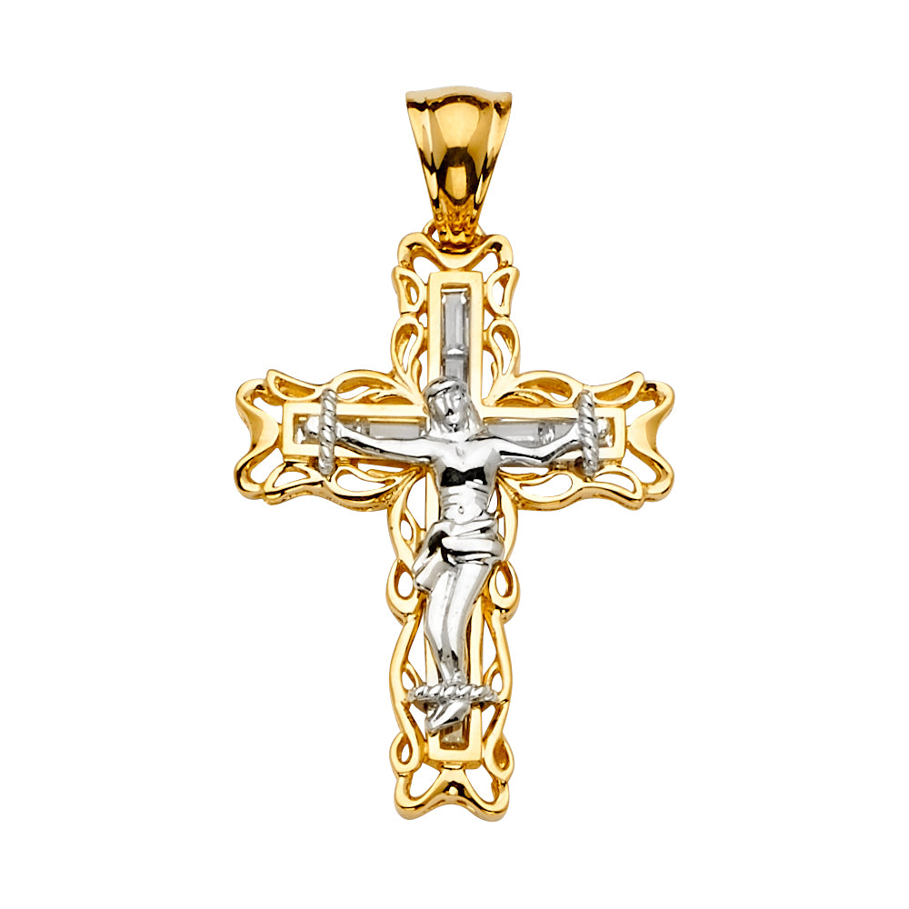 14K Two Tone Goldone CZ Crucifix Cross Pendant