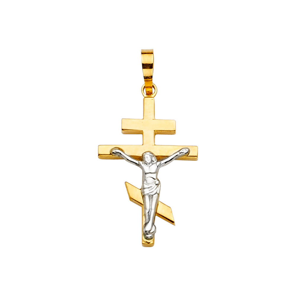 14K Two Tone Gold Crucifix Cross Pendant
