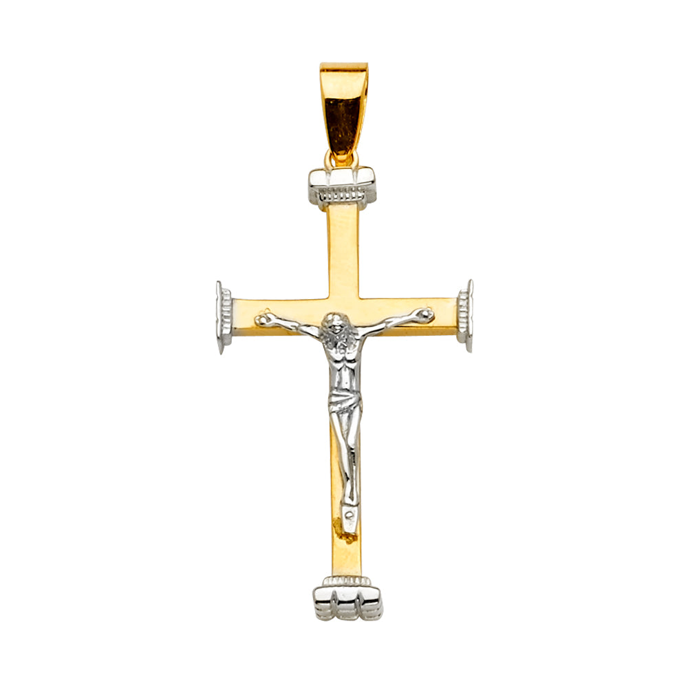14K Two Tone Gold Crucifix Cross Pendant