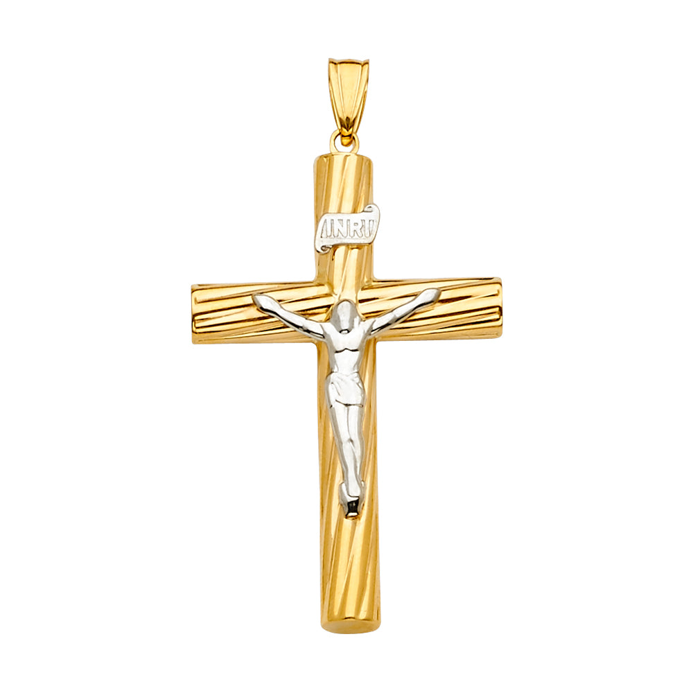 14K Two Tone Gold Crucifix Cross Pendant
