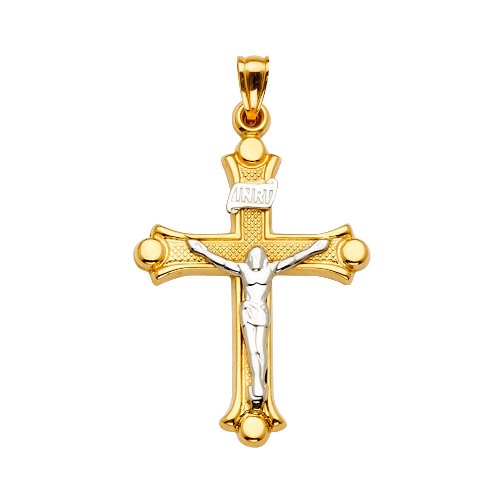 14K Two Tone Gold Crucifix Cross Pendant