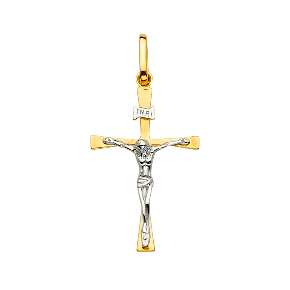 14K Two Tone Gold Crucifix Cross Pendant
